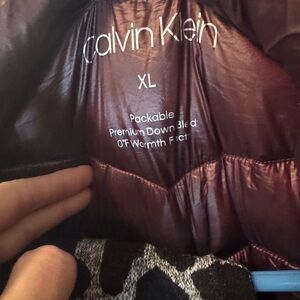 Calvin Klein Burgundy Down Puffer Jacket with Hood